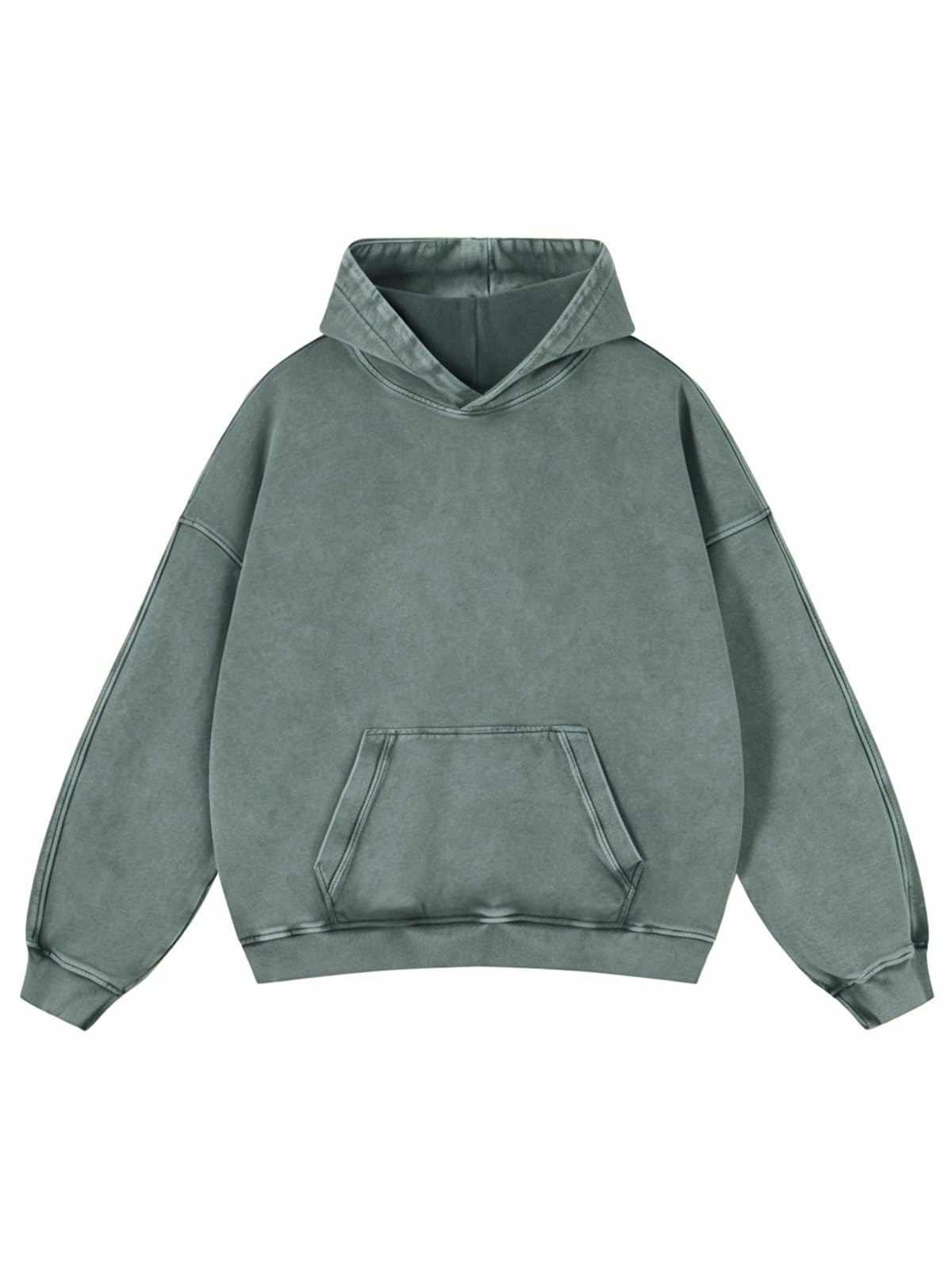 Sudadera con capucha extragrande Adenorah para hombres y mujeres, estilo Y2K vintage lavada con ácido en algodón pesado, estética vintage, Verde Talla Grande